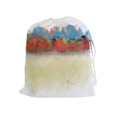 Colorful Tree Landscape in Orange and Blue Drawstring Pouches (Extra Large)