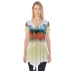 Colorful Tree Landscape In Orange And Blue Short Sleeve Tunic  by digitaldivadesigns