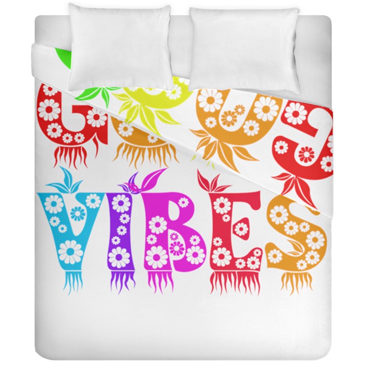 Good Vibes Rainbow Floral Typography Duvet Cover Double Side (California King Size)