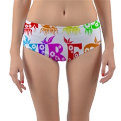 Good Vibes Rainbow Floral Typography Reversible Mid-waist Bikini Bottoms