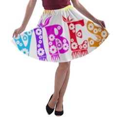 Good Vibes Rainbow Floral Typography A-line Skater Skirt