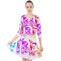 Good Vibes Rainbow Floral Typography Quarter Sleeve Front Wrap Dress