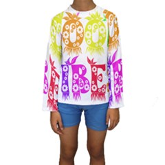 Good Vibes Rainbow Colors Funny Floral Typography Kids  Long Sleeve Swimwear
