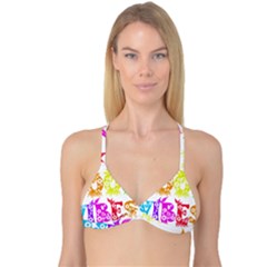Good Vibes Rainbow Colors Funny Floral Typography Reversible Tri Bikini Top