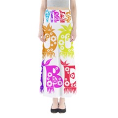 Good Vibes Rainbow Colors Funny Floral Typography Full Length Maxi Skirt