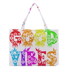 Good Vibes Rainbow Colors Funny Floral Typography Medium Tote Bag by yoursparklingshop