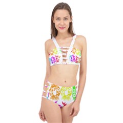 Good Vibes Rainbow Colors Funny Floral Typography Cage Up Bikini Set by yoursparklingshop