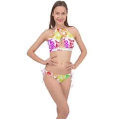 Good Vibes Rainbow Colors Funny Floral Typography Cross Front Halter Bikini Set by yoursparklingshop