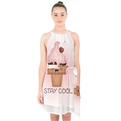 Stay Cool Halter Collar Waist Tie Chiffon Dress