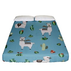 Lama And Cactus Pattern Fitted Sheet (queen Size) by Valentinaart