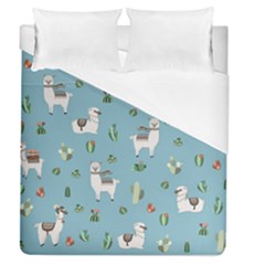 Lama And Cactus Pattern Duvet Cover (queen Size) by Valentinaart