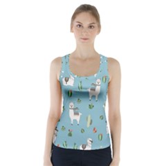 Lama And Cactus Pattern Racer Back Sports Top by Valentinaart