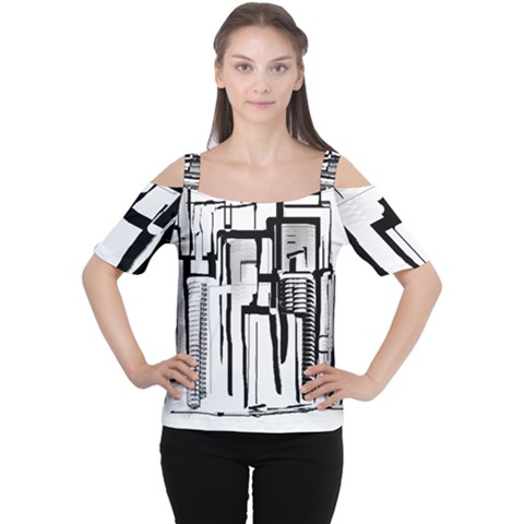 Black And White City Cutout Shoulder Tee by digitaldivadesigns