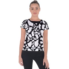 White On Black Cow Skin Short Sleeve Sports Top  by LoolyElzayat