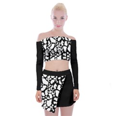 White On Black Cow Skin Off Shoulder Top With Mini Skirt Set by LoolyElzayat