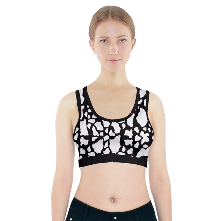 White On Black Cow Skin Sports Bra With Pocket