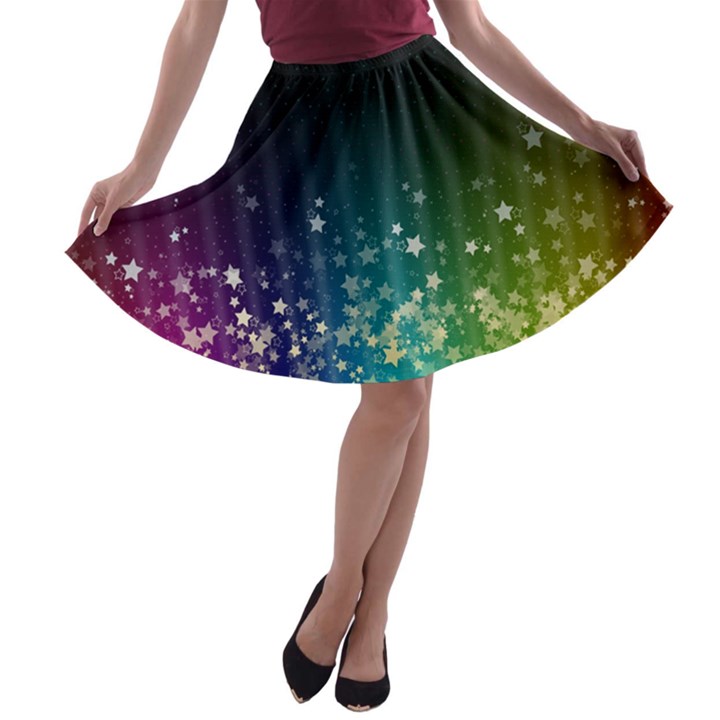 Colorful Space Rainbow Stars A-line Skater Skirt