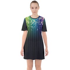 Colorful Space Rainbow Stars Sixties Short Sleeve Mini Dress