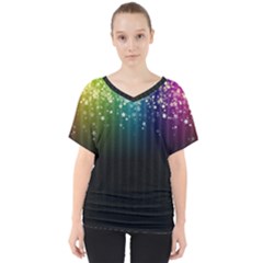Colorful Space Rainbow Stars V-neck Dolman Drape Top