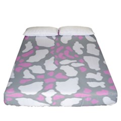 Pink Grey White Cow Print Fitted Sheet (california King Size) by LoolyElzayat