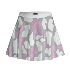 Pink Grey White Cow Print Mini Flare Skirt by LoolyElzayat