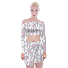 Pink Grey White Cow Print Off Shoulder Top With Mini Skirt Set by LoolyElzayat