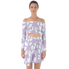 Pink Grey White Cow Print Off Shoulder Top With Skirt Set by LoolyElzayat