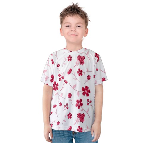 Sweet Shiny Floral Red Kids  Cotton Tee by ImpressiveMoments