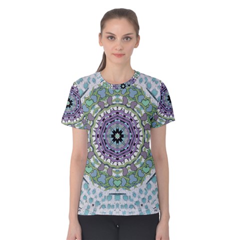 Hearts In A Decorative Star Flower Mandala Women s Cotton Tee by pepitasart