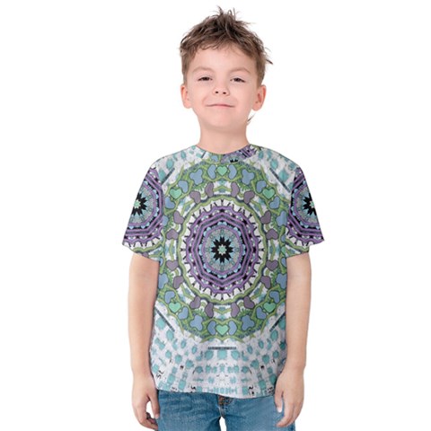 Hearts In A Decorative Star Flower Mandala Kids  Cotton Tee by pepitasart