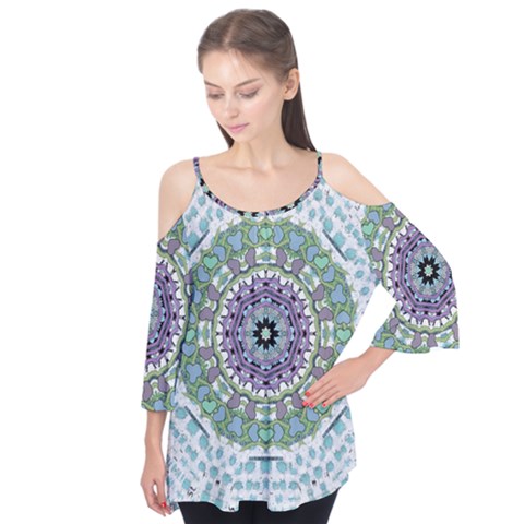 Hearts In A Decorative Star Flower Mandala Flutter Tees by pepitasart