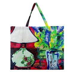 Lilack, Lamp And Curtain Window 3 Zipper Large Tote Bag by bestdesignintheworld