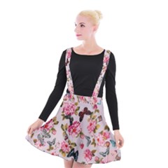 Floral Butterflies Print Suspender Skater Skirt