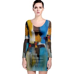 Abstract Long Sleeve Bodycon Dress