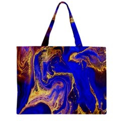 Blue Gold Marbled Zipper Mini Tote Bag by NouveauDesign