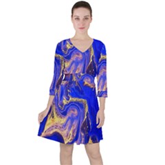 Blue Gold Marbled Ruffle Dress by NouveauDesign