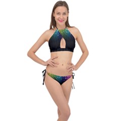 Colorful Space Rainbow Stars Cross Front Halter Bikini Set Clone