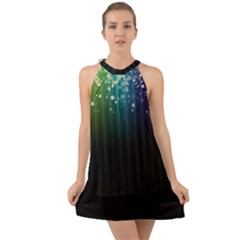 Colorful Space Rainbow Stars Halter Tie Back Chiffon Dress Clone