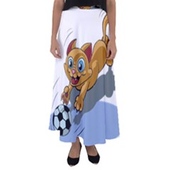 Cat Ball Play Funny Game Playing Flared Maxi Skirt by Nexatart