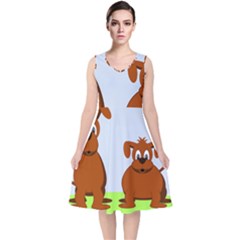 Animals Dogs Mutts Dog Pets V-neck Midi Sleeveless Dress 