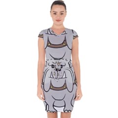 Gray Happy Dog Bulldog Pet Collar Capsleeve Drawstring Dress  by Nexatart