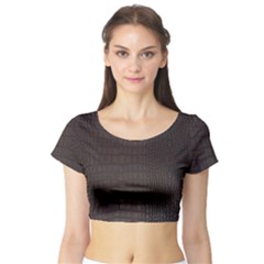 Gator Brown Leather Print Short Sleeve Crop Top by LoolyElzayat