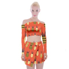 Pineapples Off Shoulder Top With Mini Skirt Set
