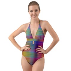 Colorful Sheet Halter Cut-out One Piece Swimsuit by LoolyElzayat