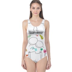 Set Chalk Out Chitchat Scribble One Piece Swimsuit by Nexatart