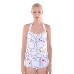 Set Chalk Out Chitchat Scribble Boyleg Halter Swimsuit  by Nexatart