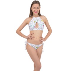 Set Chalk Out Chitchat Scribble Cross Front Halter Bikini Set by Nexatart