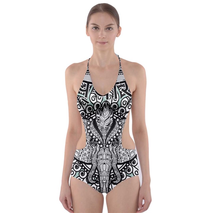 Ornate Hindu Elephant  Cut-Out One Piece Swimsuit