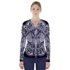 Ornate Hindu Elephant  V-neck Long Sleeve Top by Valentinaart