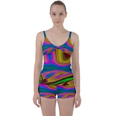 Colorful Waves Tie Front Two Piece Tankini by LoolyElzayat